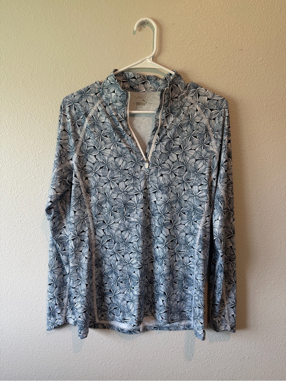 PUMA Women’s Blue Floral Quarter-Zip Long Sleeve Shirt